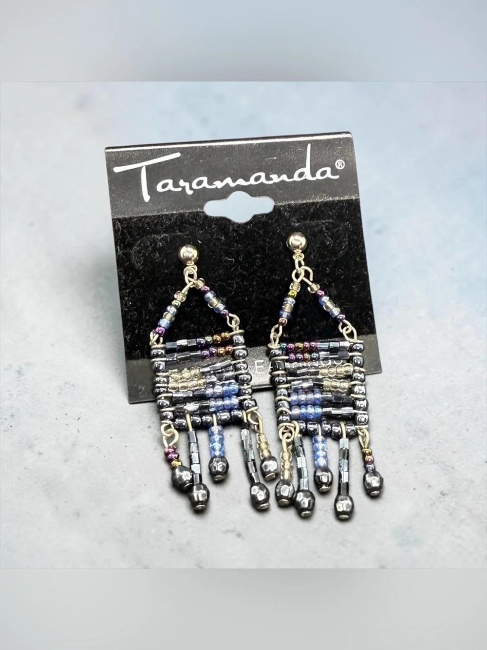 🏷️‼️5/$25🏷️‼️💙TARAMANDA💙Blue & Silver Iridescent Beaded Dangle Earrings/NIP